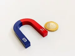 Magnet AlNiCo potcoava mica 50 x 38 mm, rosu-albastru