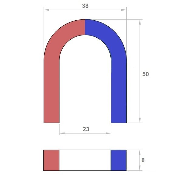 Magnet AlNiCo potcoava mica 50 x 38 mm, rosu-albastru